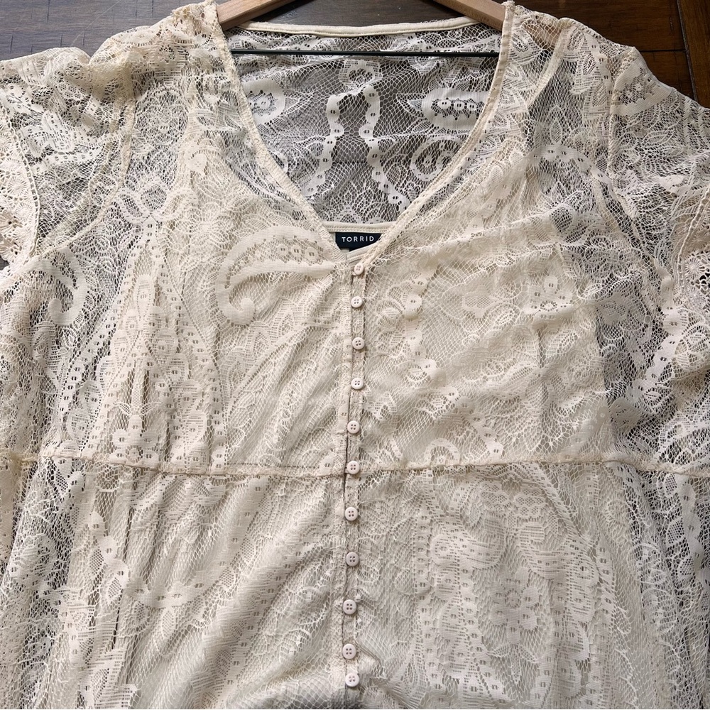 TORRID Ivory Lace Maxi Button Front Lined Dress Boho Plus size 4 - Picture 6 of 14